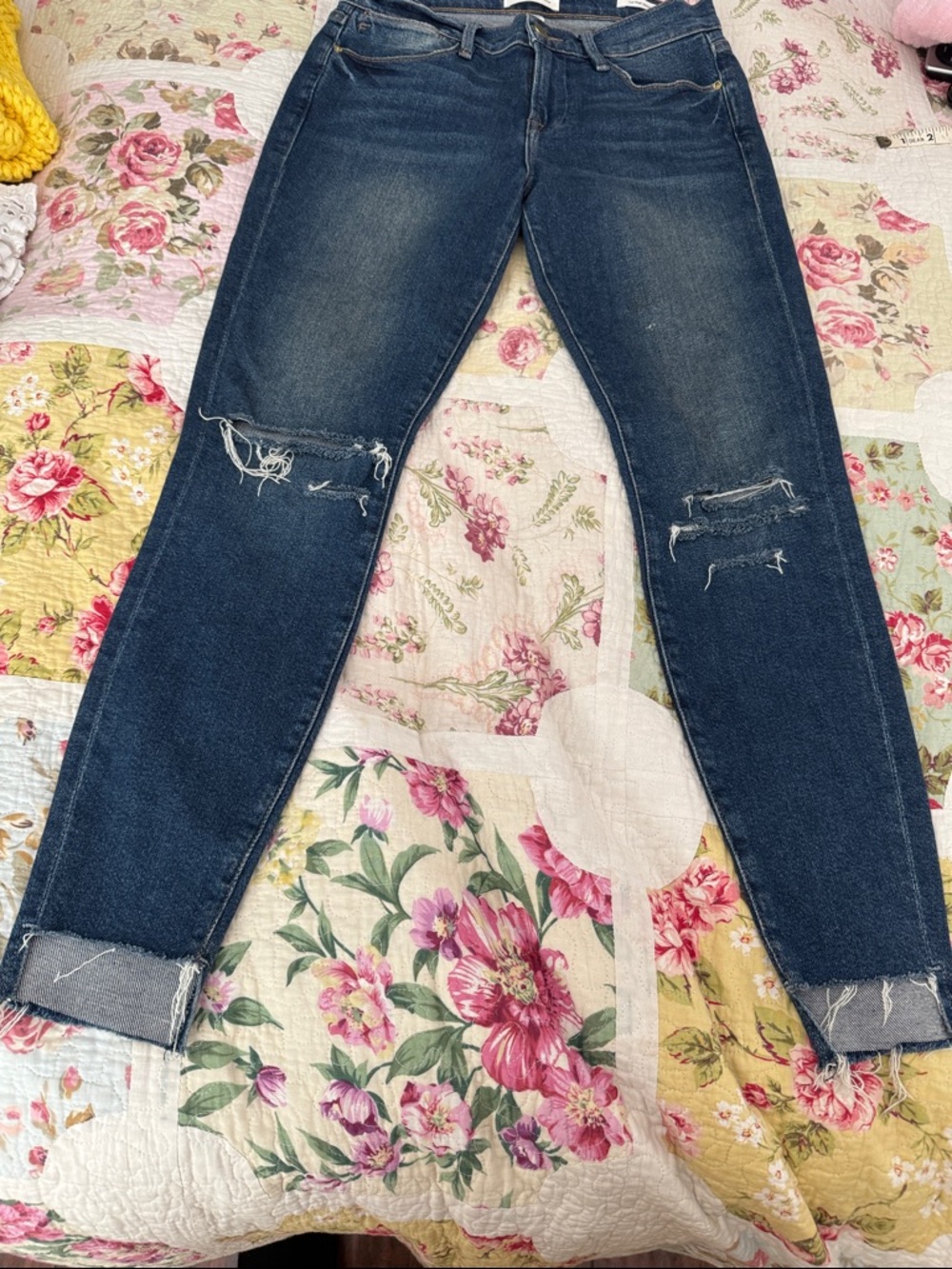 Frame Denim Dark Blue Distressed Skinny Jeans
